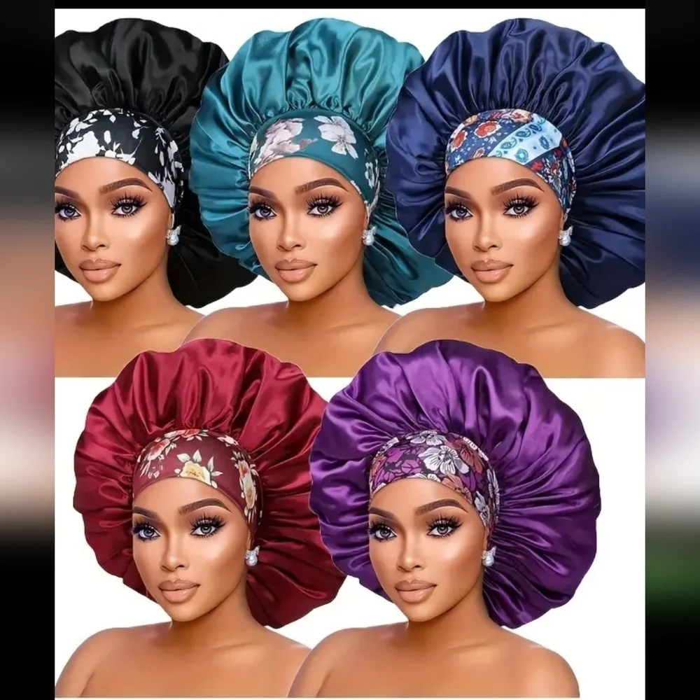 2 New Colorful Hair Bonnets